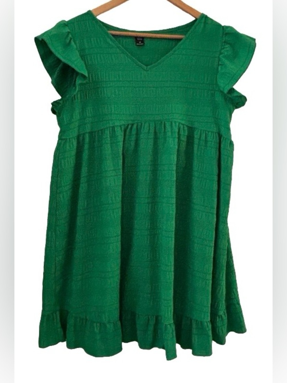 Emery Rose kelly grn seersuckr babydll drss w ruffl slv & hem SZ M Cottagecore